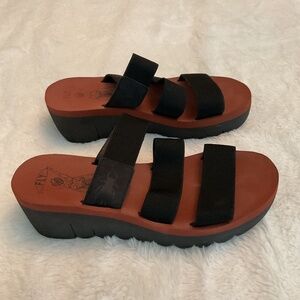 Fly London Yain Platform Slide Sandal in Black